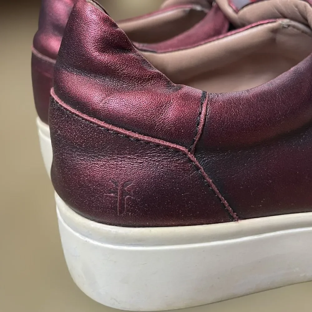 Frye Metallic Reddish/Purple Leather Upper Slip On Chunky Platform Shoes(37/6.5)
